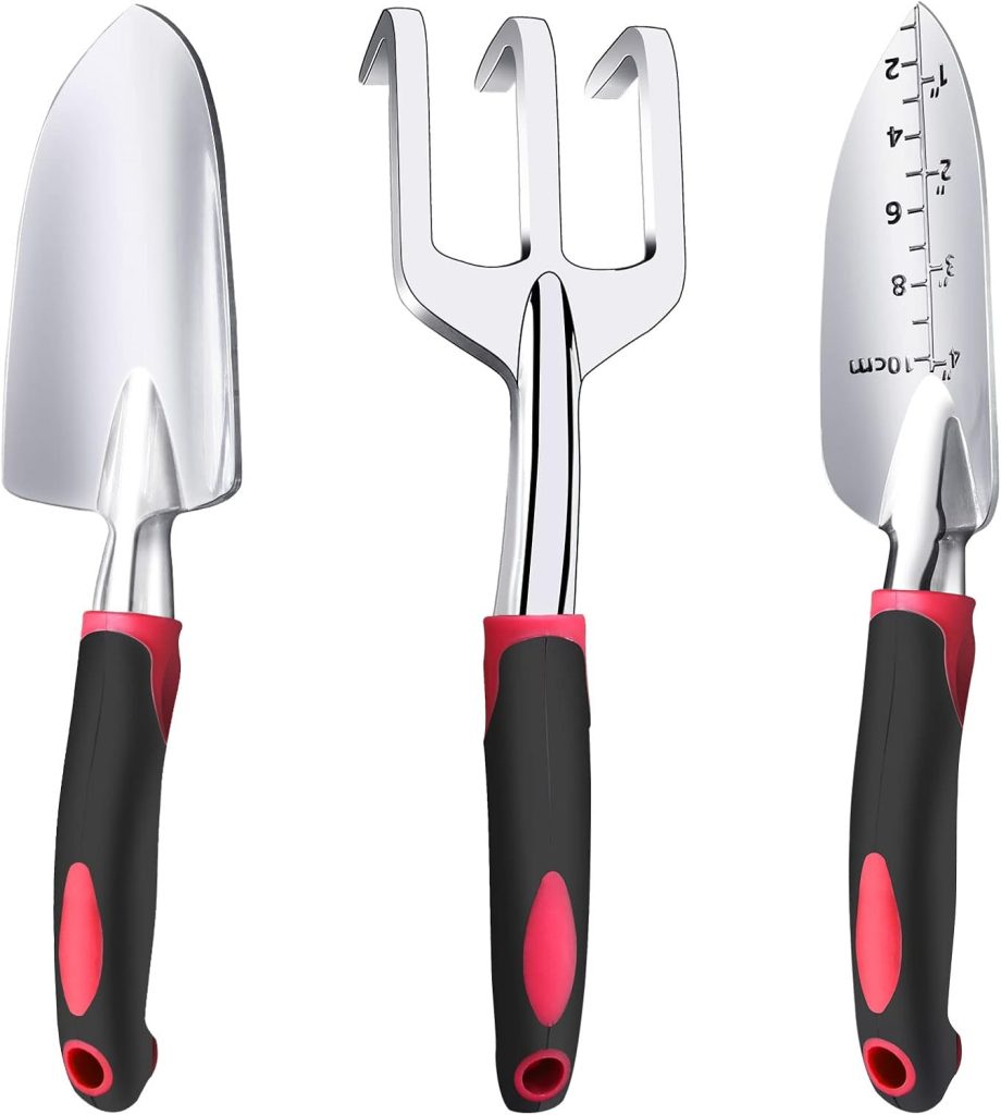 Garden Tool Set, 3 Pieces Aluminum Heavy Gardening Kit Including Hand Shovel, Transplant Shovel and Hand Rake with Soft Rubber Non-Slip Handle, Peoplewholovegardeningenjoy apleasant Experience Garden Tool Set, 3 Pieces Aluminum Heavy Gardening Kit Including Hand Shovel, Transplant Shovel and Hand Rake with Soft Rubber Non-Slip Handle, Peoplewholovegardeningenjoy apleasant Experience