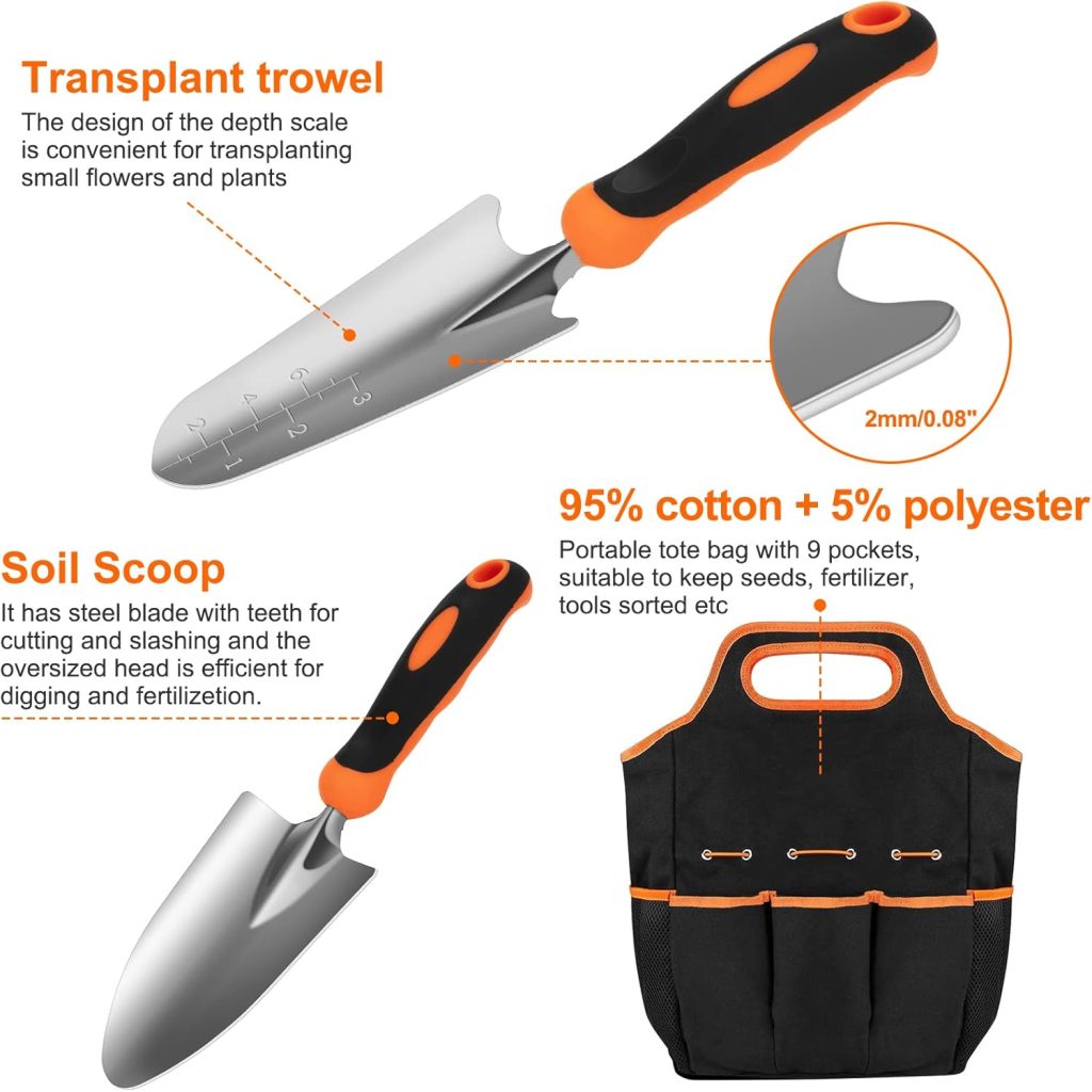 Garden Tool Set, CHRYZTAL Stainless Steel Heavy Duty Gardening Tool Set, with Non-Slip Rubber Grip, Storage Tote Bag, Outdoor Hand Tools, Ideal Garden Tool Kit Gifts for Women and Men Garden Tool Set, CHRYZTAL Stainless Steel Heavy Duty Gardening Tool Set, with Non-Slip Rubber Grip, Storage Tote Bag, Outdoor Hand Tools, Ideal Garden Tool Kit Gifts for Women and Men