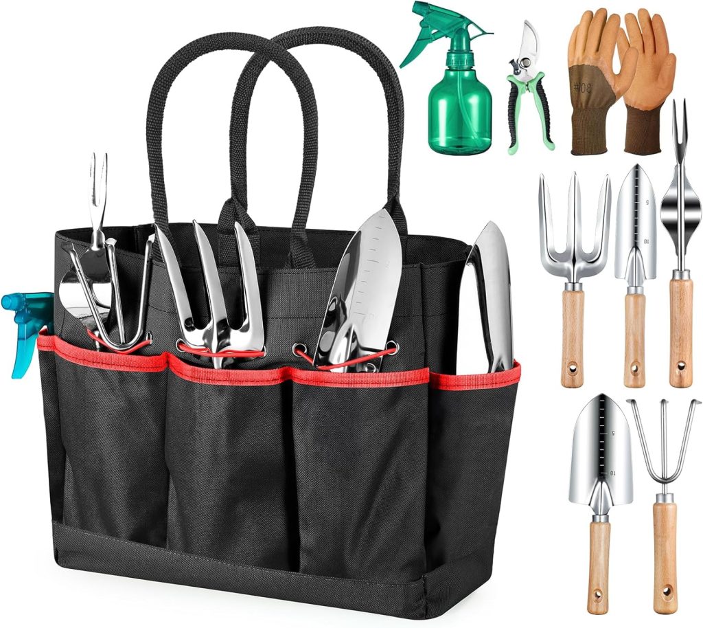 Gardening Tools 9-Piece Heavy Duty Gardening Hand Tools with Fashion and Durable Garden Tools Organizer Handbag,Rust-Proof Garden Tool Set, Ideal Gardening Gifts for Women Gardening Tools 9-Piece Heavy Duty Gardening Hand Tools with Fashion and Durable Garden Tools Organizer Handbag,Rust-Proof Garden Tool Set, Ideal Gardening Gifts for Women