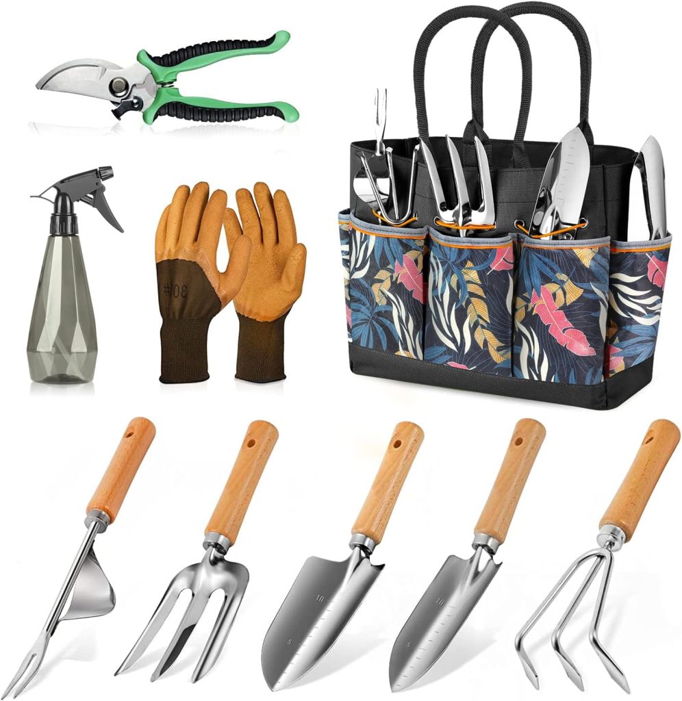 Gardening Tools 9-Piece Heavy Duty Gardening Hand Tools with Fashion and Durable Garden Tools Organizer Handbag,Rust-Proof Garden Tool Set, Ideal Gardening Gifts for Women Gardening Tools 9-Piece Heavy Duty Gardening Hand Tools with Fashion and Durable Garden Tools Organizer Handbag,Rust-Proof Garden Tool Set, Ideal Gardening Gifts for Women
