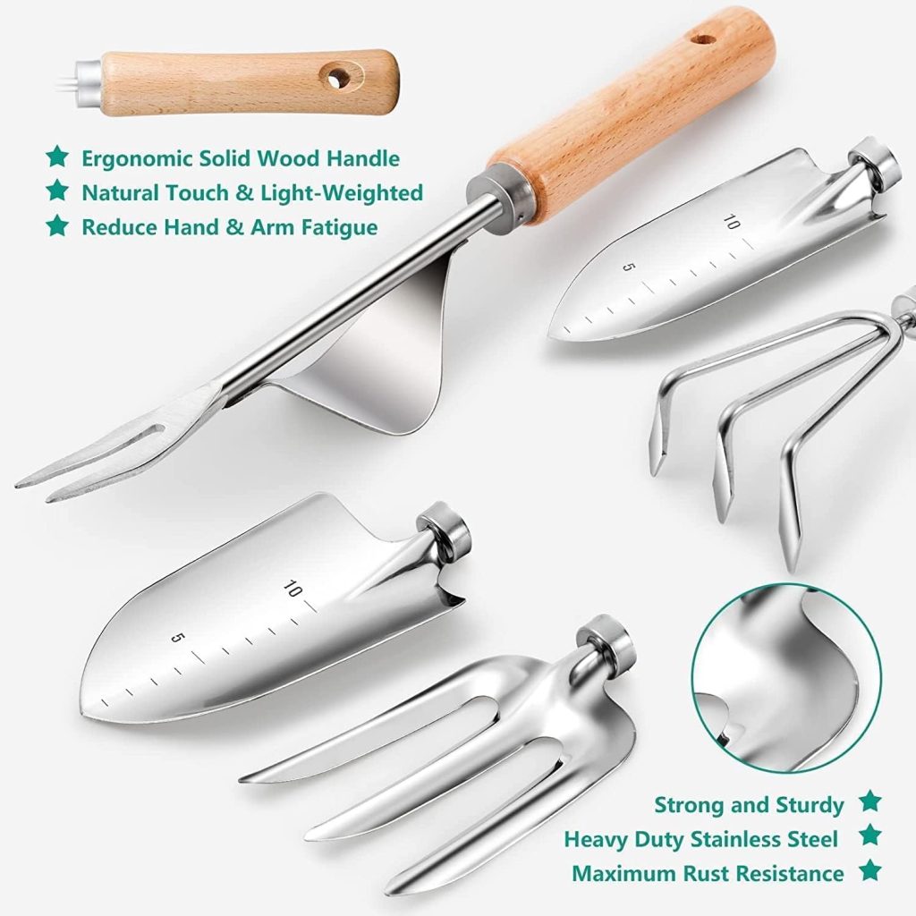 Gardening Tools 9-Piece Heavy Duty Gardening Hand Tools with Fashion and Durable Garden Tools Organizer Handbag,Rust-Proof Garden Tool Set, Ideal Gardening Gifts for Women