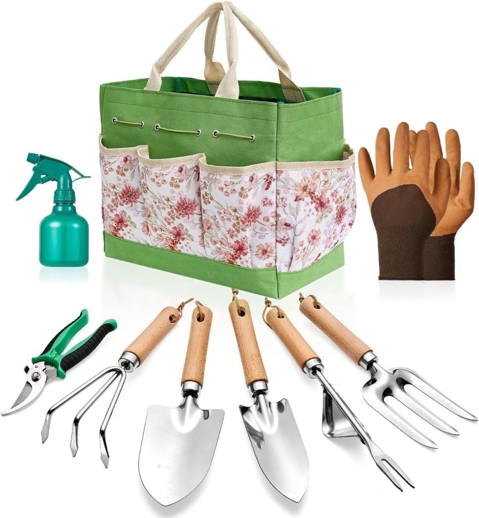 Gardening Tools of 9 Pieces | Stainless Steel Heavy-Duty Gardening Hand Tools with a Delicate and Durable Storage Bag and Anti-Slip Rubber Gloves | Garden Tools Make Ideal Gardening Gifts for Women Gardening Tools of 9 Pieces | Stainless Steel Heavy-Duty Gardening Hand Tools with a Delicate and Durable Storage Bag and Anti-Slip Rubber Gloves | Garden Tools Make Ideal Gardening Gifts for Women