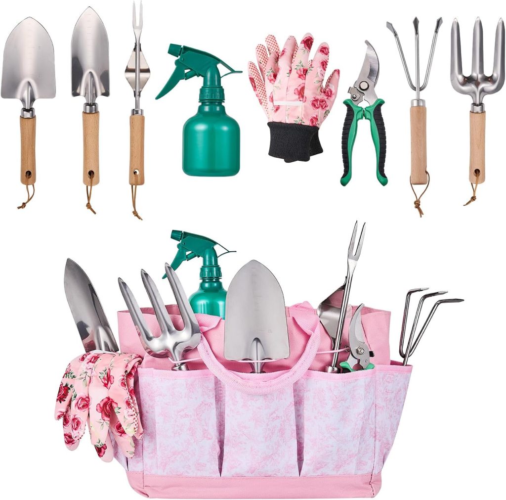 Gardening Tools of 9 Pieces | Stainless Steel Heavy-Duty Gardening Hand Tools with a Delicate and Durable Storage Bag and Anti-Slip Rubber Gloves | Garden Tools Make Ideal Gardening Gifts for Women Gardening Tools of 9 Pieces | Stainless Steel Heavy-Duty Gardening Hand Tools with a Delicate and Durable Storage Bag and Anti-Slip Rubber Gloves | Garden Tools Make Ideal Gardening Gifts for Women