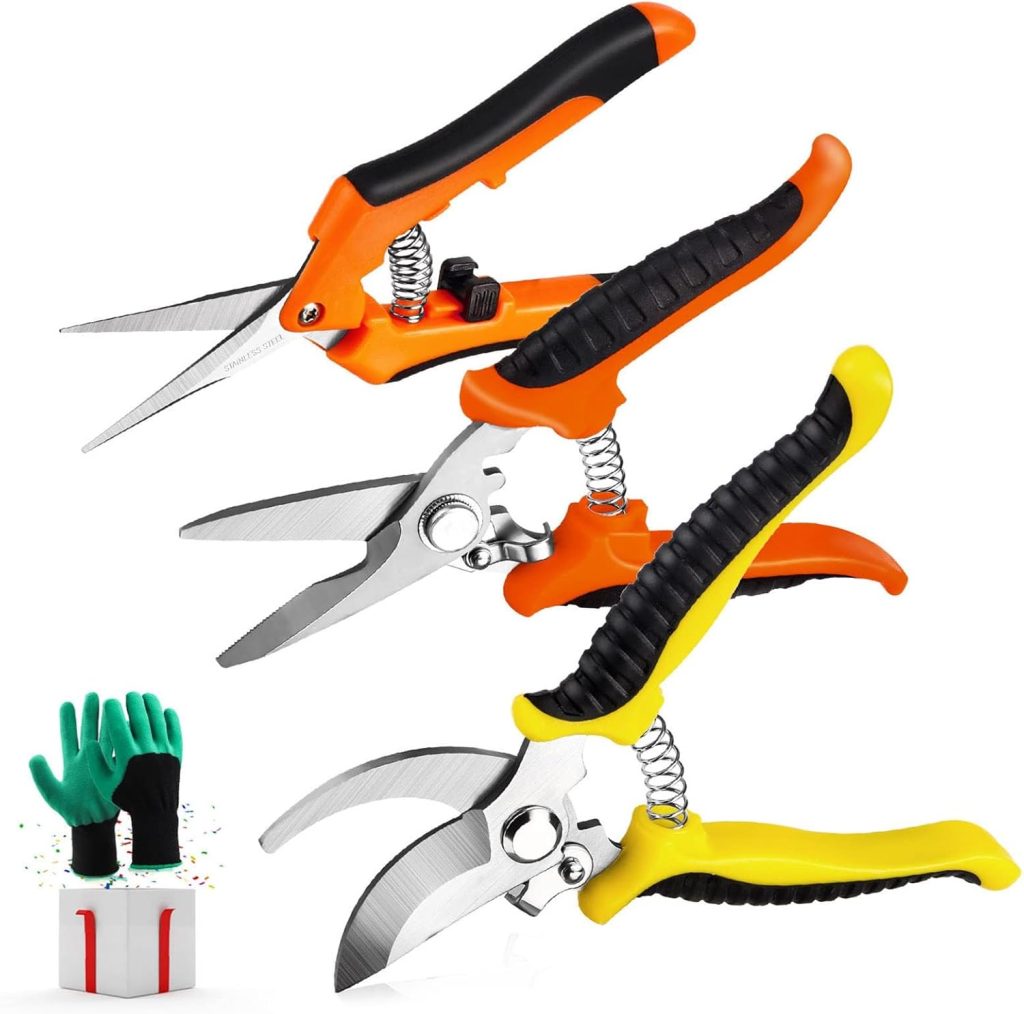3 Pack Garden Pruning Shears Stainless Steel Blades Handheld Pruners Set with Gardening Gloves 3 Pack Garden Pruning Shears Stainless Steel Blades Handheld Pruners Set with Gardening Gloves
