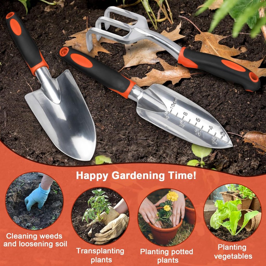 Garden Tools Set, 3 Pack Heavy Duty Gardening Tools Set Include Garden Shovel, Transplant Trowel and Hand Rake with Ergonomic Non-Slip Handle, Aluminum Alloy Lawn and Garden Hand Tools for Planting Garden Tools Set, 3 Pack Heavy Duty Gardening Tools Set Include Garden Shovel, Transplant Trowel and Hand Rake with Ergonomic Non-Slip Handle, Aluminum Alloy Lawn and Garden Hand Tools for Planting