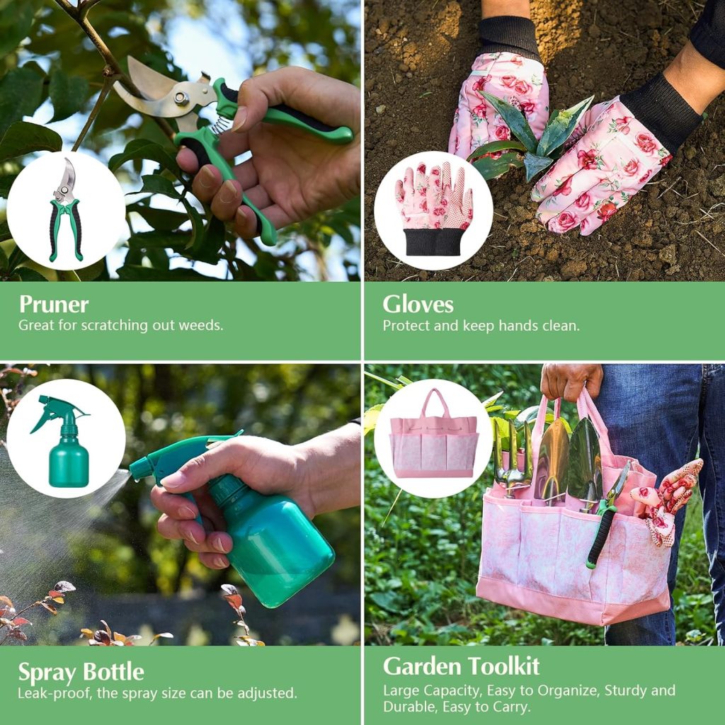 Gardening Tools of 9 Pieces | Stainless Steel Heavy-Duty Gardening Hand Tools with a Delicate and Durable Storage Bag and Anti-Slip Rubber Gloves | Garden Tools Make Ideal Gardening Gifts for Women Gardening Tools of 9 Pieces | Stainless Steel Heavy-Duty Gardening Hand Tools with a Delicate and Durable Storage Bag and Anti-Slip Rubber Gloves | Garden Tools Make Ideal Gardening Gifts for Women