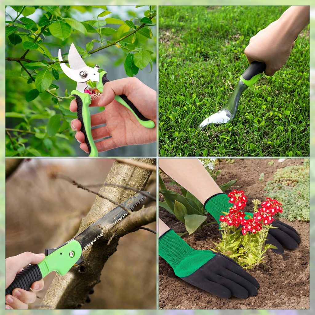 sungwoo Garden Tool Set 10 Piece, Heavy Duty and Lightweight Aluminium Alloy Tools with Ergonomic Handle, Sturdy Storage Tote Bag, Gardening Hand Tools, Gardening Gift for Women and Men Green sungwoo Garden Tool Set 10 Piece, Heavy Duty and Lightweight Aluminium Alloy Tools with Ergonomic Handle, Sturdy Storage Tote Bag, Gardening Hand Tools, Gardening Gift for Women and Men Green