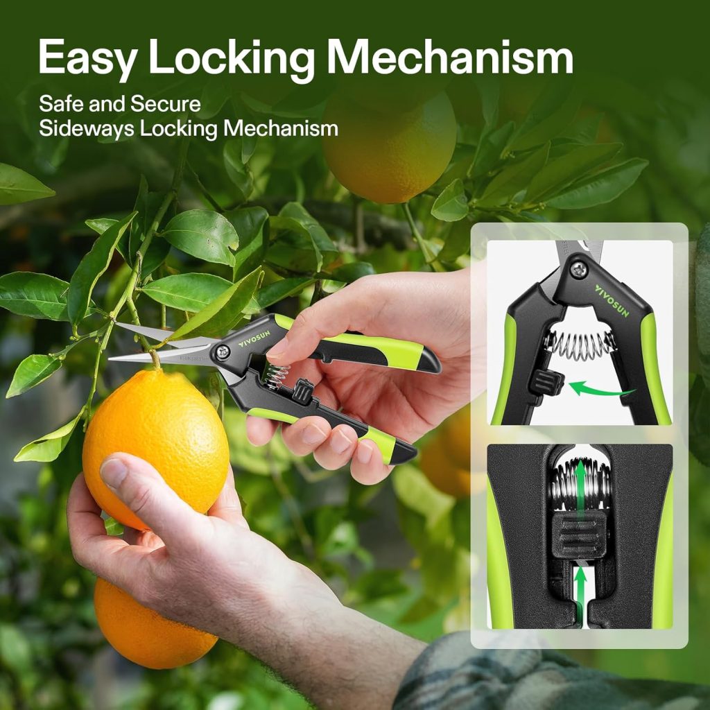 VIVOSUN 6.5 Inch Gardening Scissors Hand Pruner Pruning Shear with Straight Stainless Steel Blades Orange 1-Pack