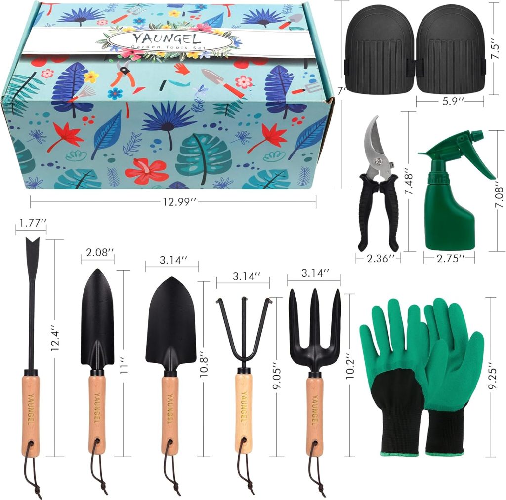 YAUNGEL Gardening Tools - 10 Pcs Garden Tool Set Heavy Duty Stainless Steel Garden Supplies Hand Tools with Wooden Handle, Storage Tote Bag, Gardening Gifts for Women and Men YAUNGEL Gardening Tools - 10 Pcs Garden Tool Set Heavy Duty Stainless Steel Garden Supplies Hand Tools with Wooden Handle, Storage Tote Bag, Gardening Gifts for Women and Men