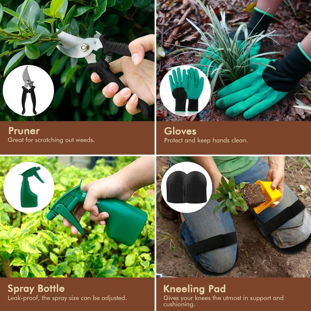 YAUNGEL Gardening Tools - 10 Pcs Garden Tool Set Heavy Duty Stainless Steel Garden Supplies Hand Tools with Wooden Handle, Storage Tote Bag, Gardening Gifts for Women and Men YAUNGEL Gardening Tools - 10 Pcs Garden Tool Set Heavy Duty Stainless Steel Garden Supplies Hand Tools with Wooden Handle, Storage Tote Bag, Gardening Gifts for Women and Men